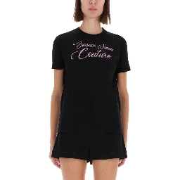 T-SHIRT WITH LOGO AND RHINESTONES