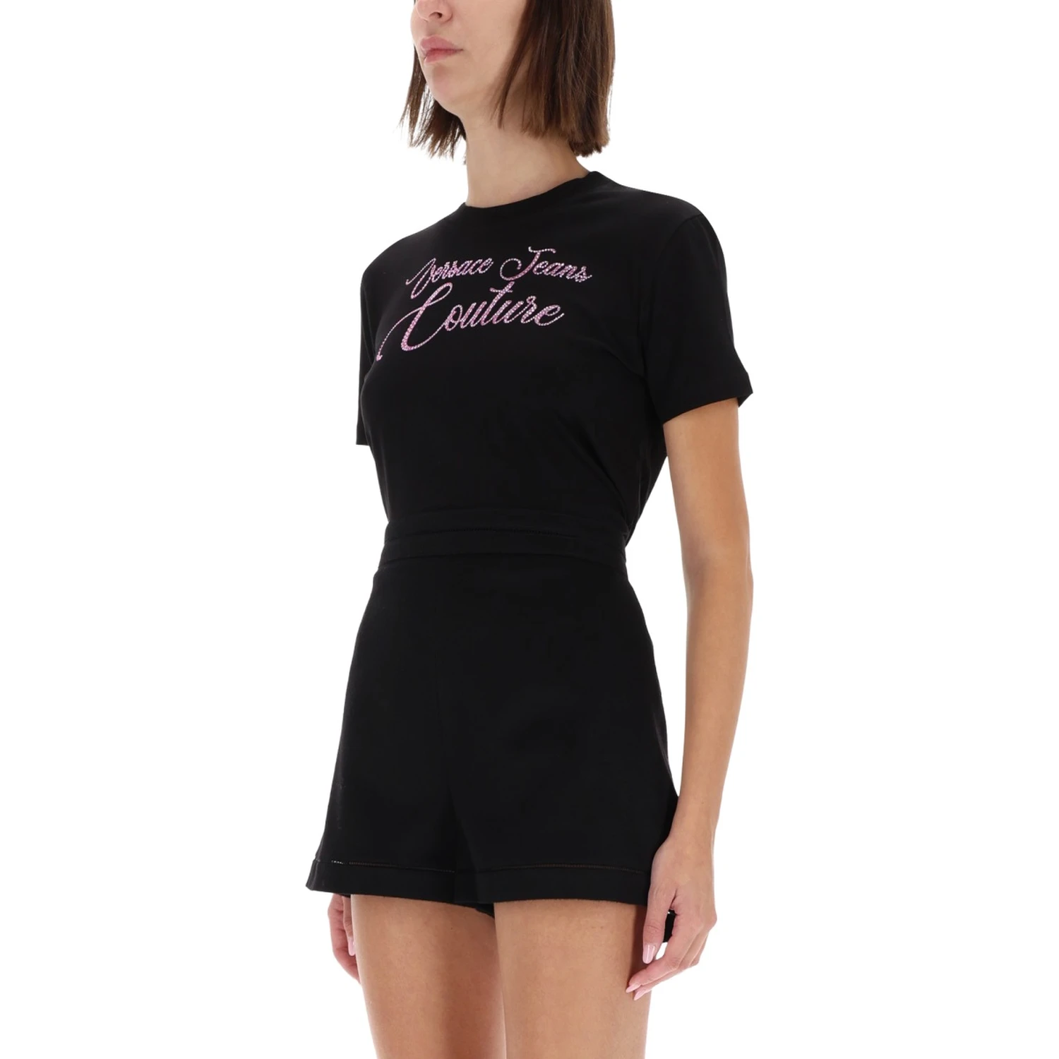 T-SHIRT WITH LOGO AND RHINESTONES