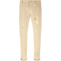 Beige Cotton Straight-Leg Jeans