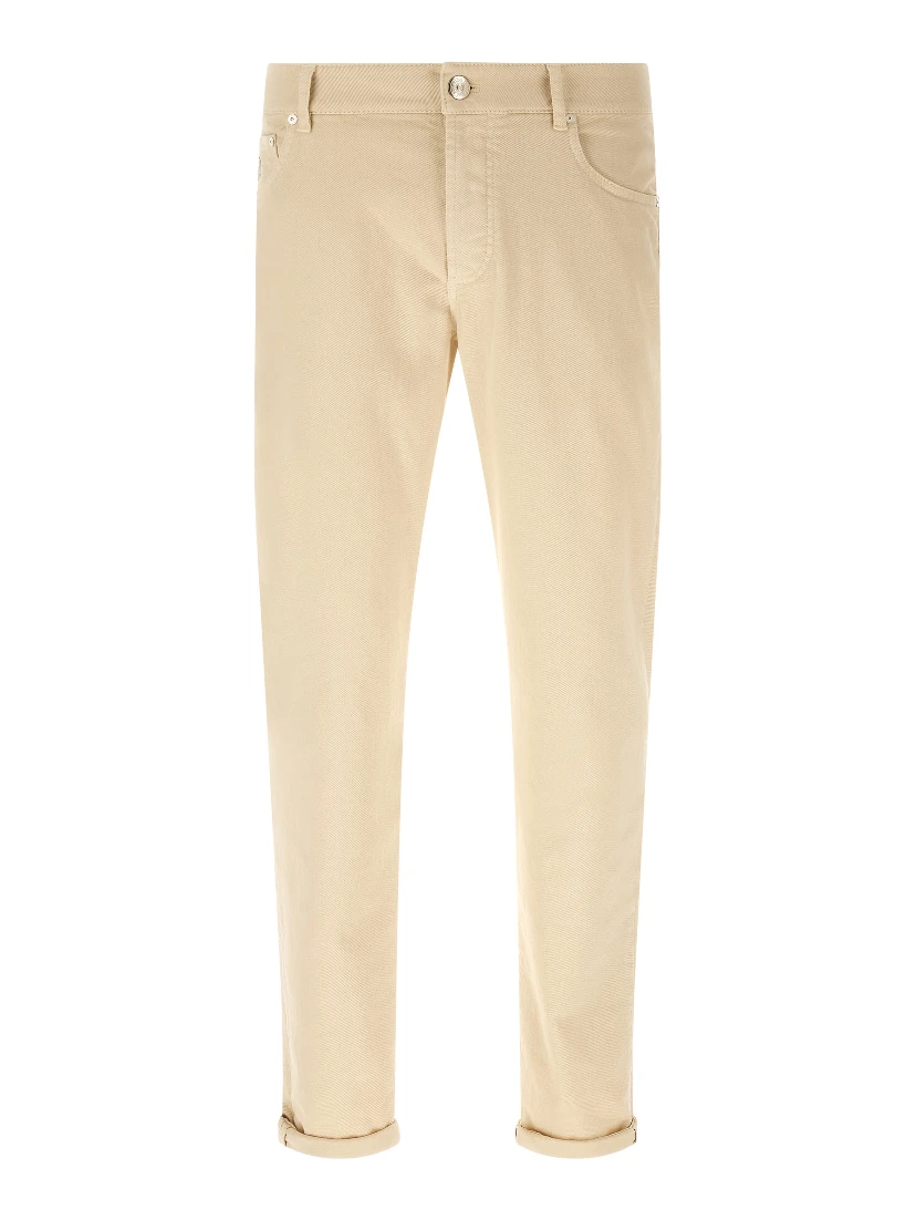 Beige Cotton Straight-Leg Jeans