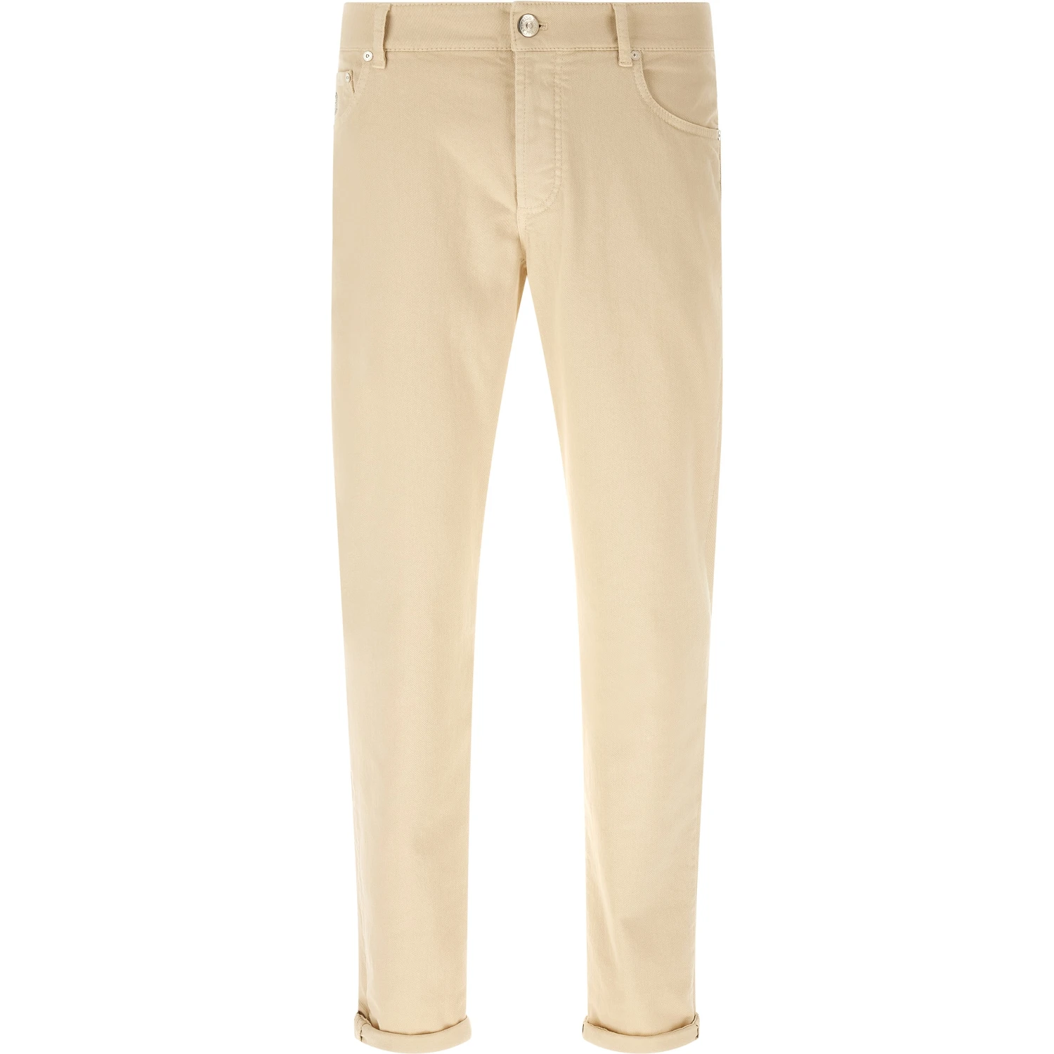 Beige Cotton Straight-Leg Jeans