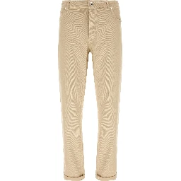 Beige Cotton Tapered Jeans