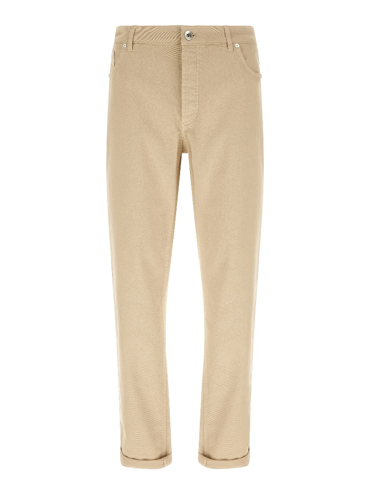 Beige Cotton Tapered Jeans