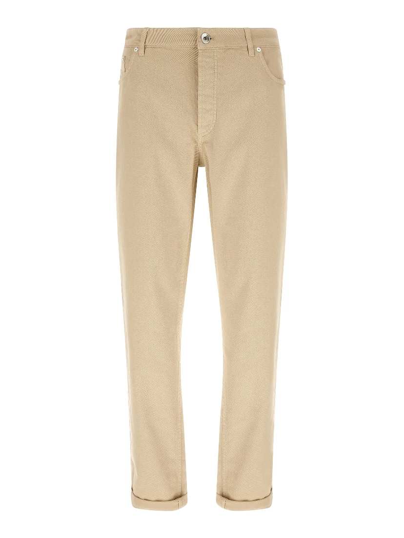 Beige Cotton Tapered Jeans
