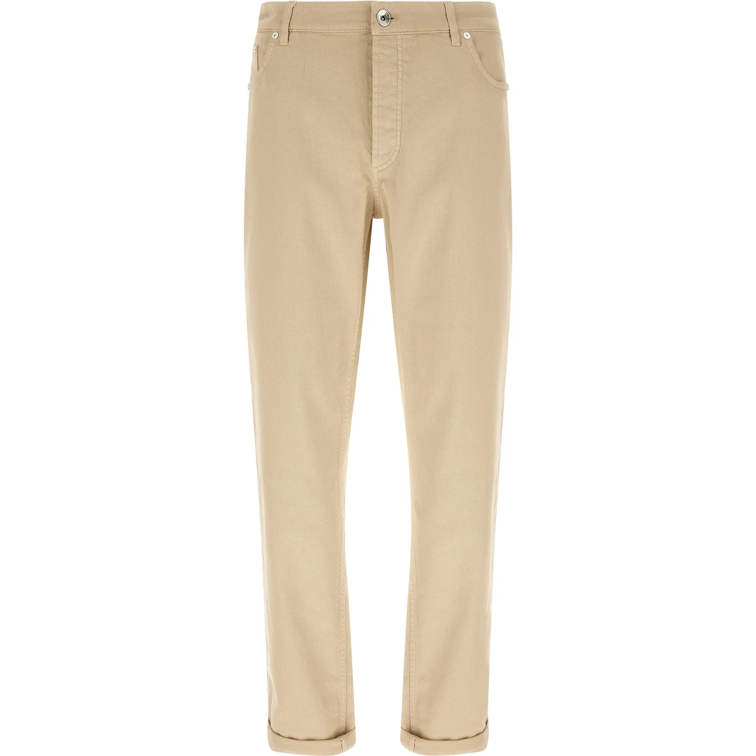 Beige Cotton Tapered Jeans