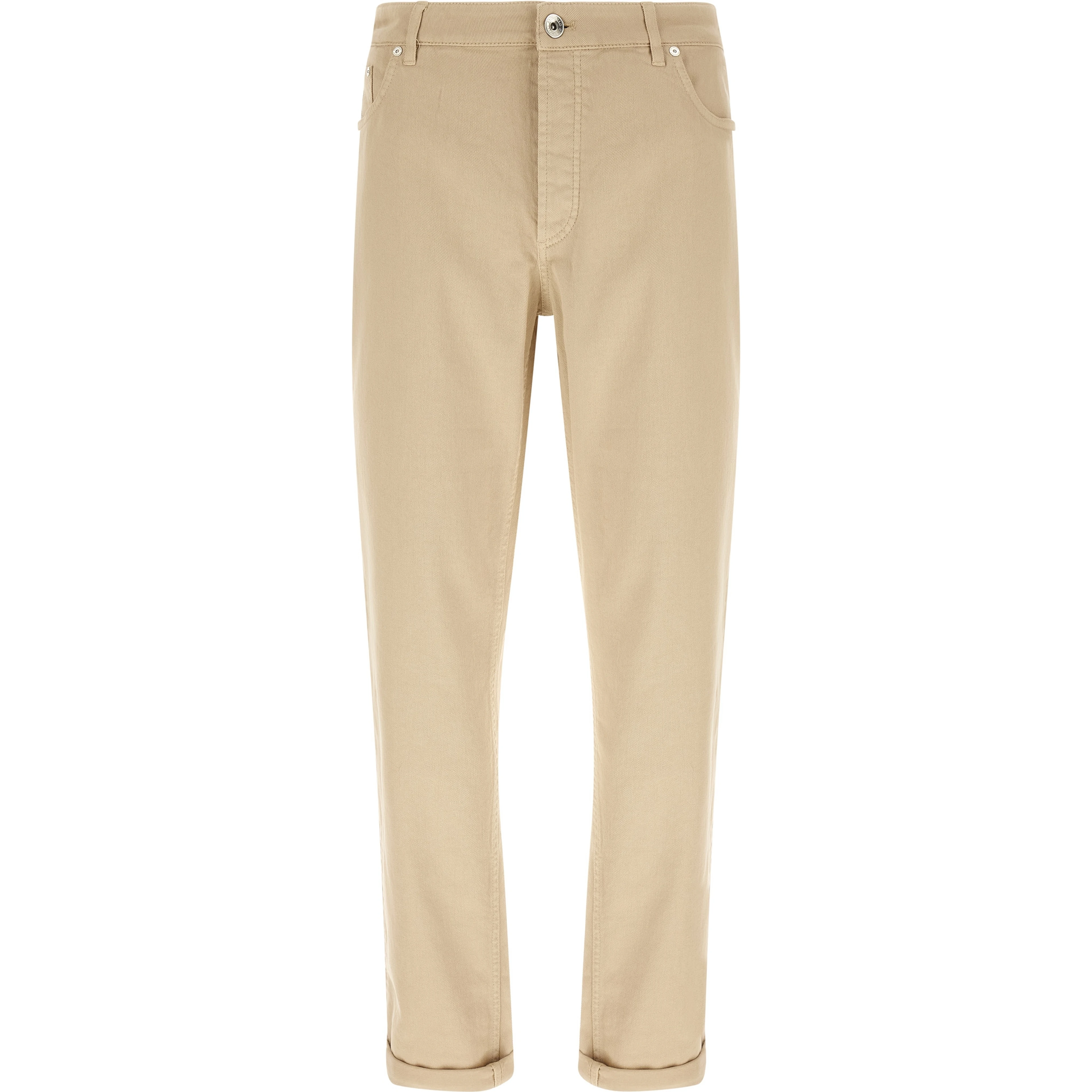 Beige Cotton Tapered Jeans