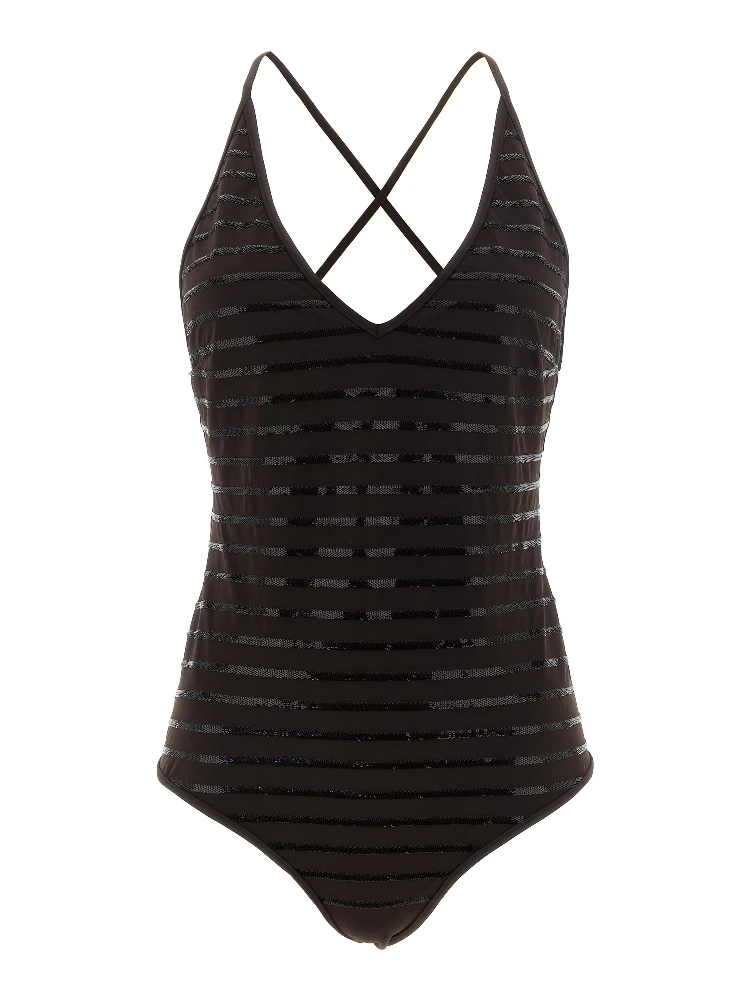 Brown Polyamide One-Piece Swimsuit