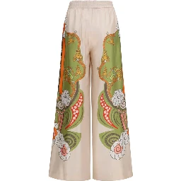 Multicolor Silk Casual Pants