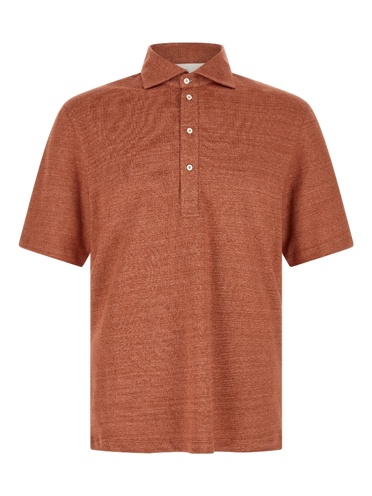 Orange Linen Polo Shirt