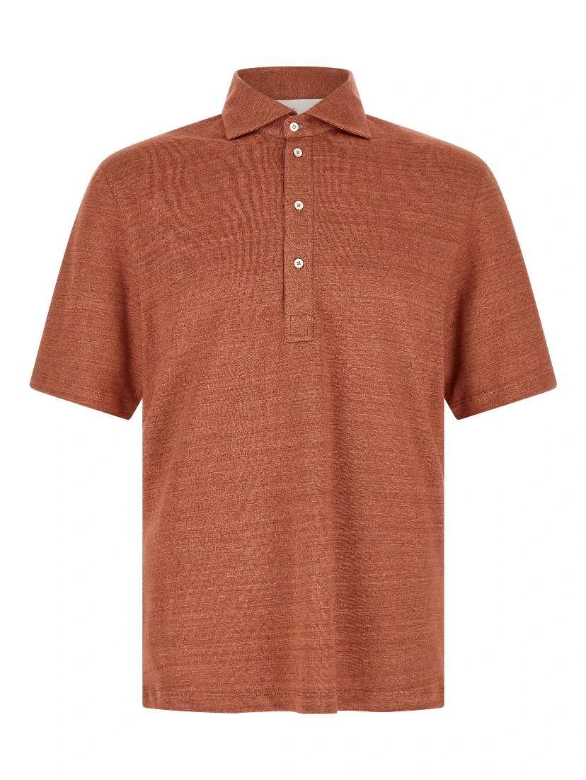 Orange Linen Polo Shirt