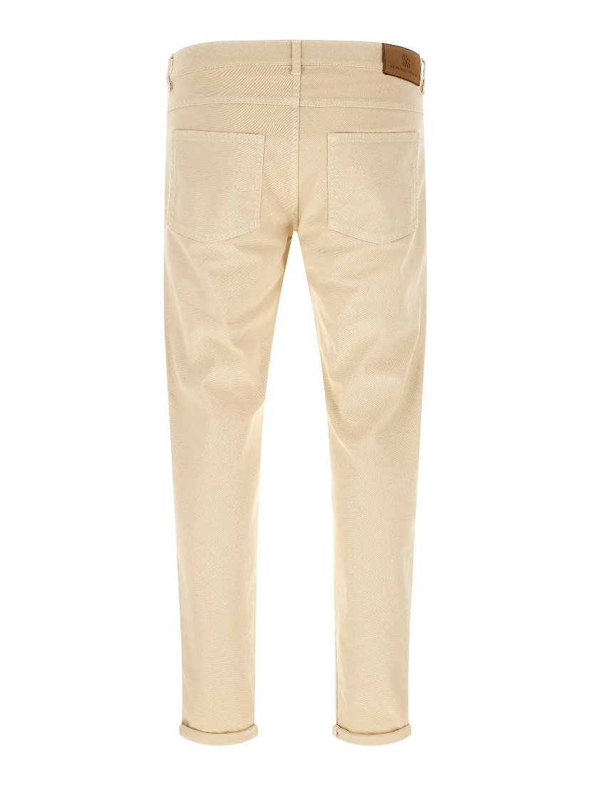 Beige Cotton Straight-Leg Jeans