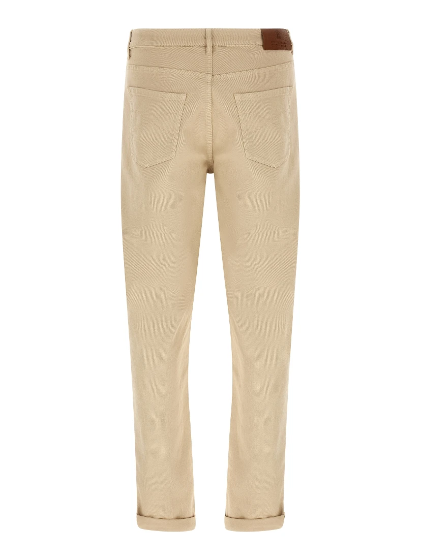 Beige Cotton Tapered Jeans