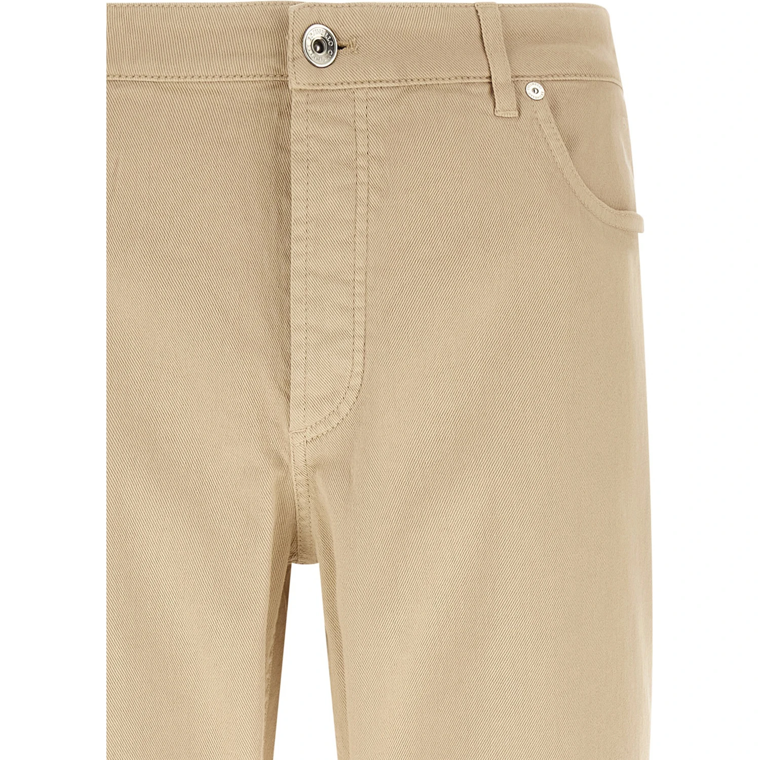 Beige Cotton Tapered Jeans