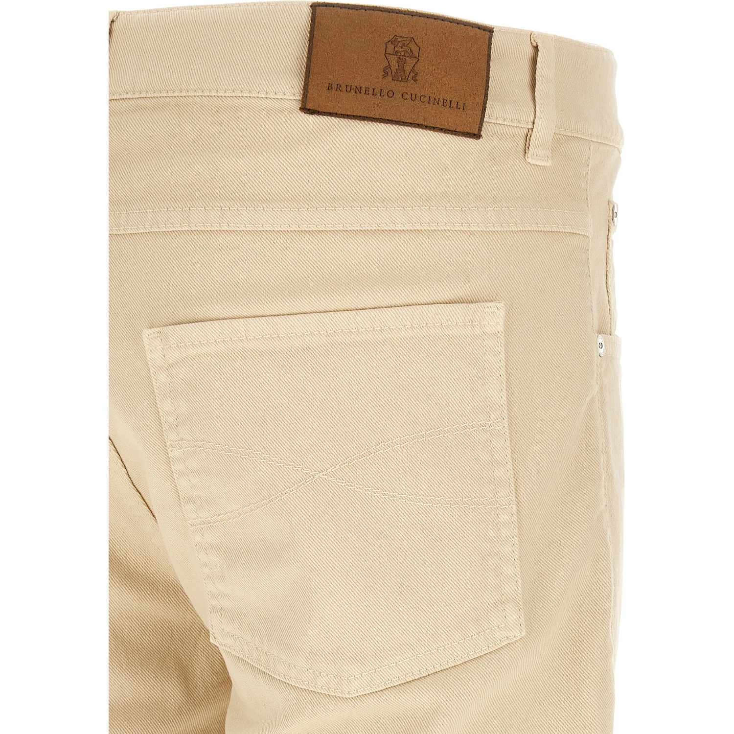 Beige Cotton Straight-Leg Jeans
