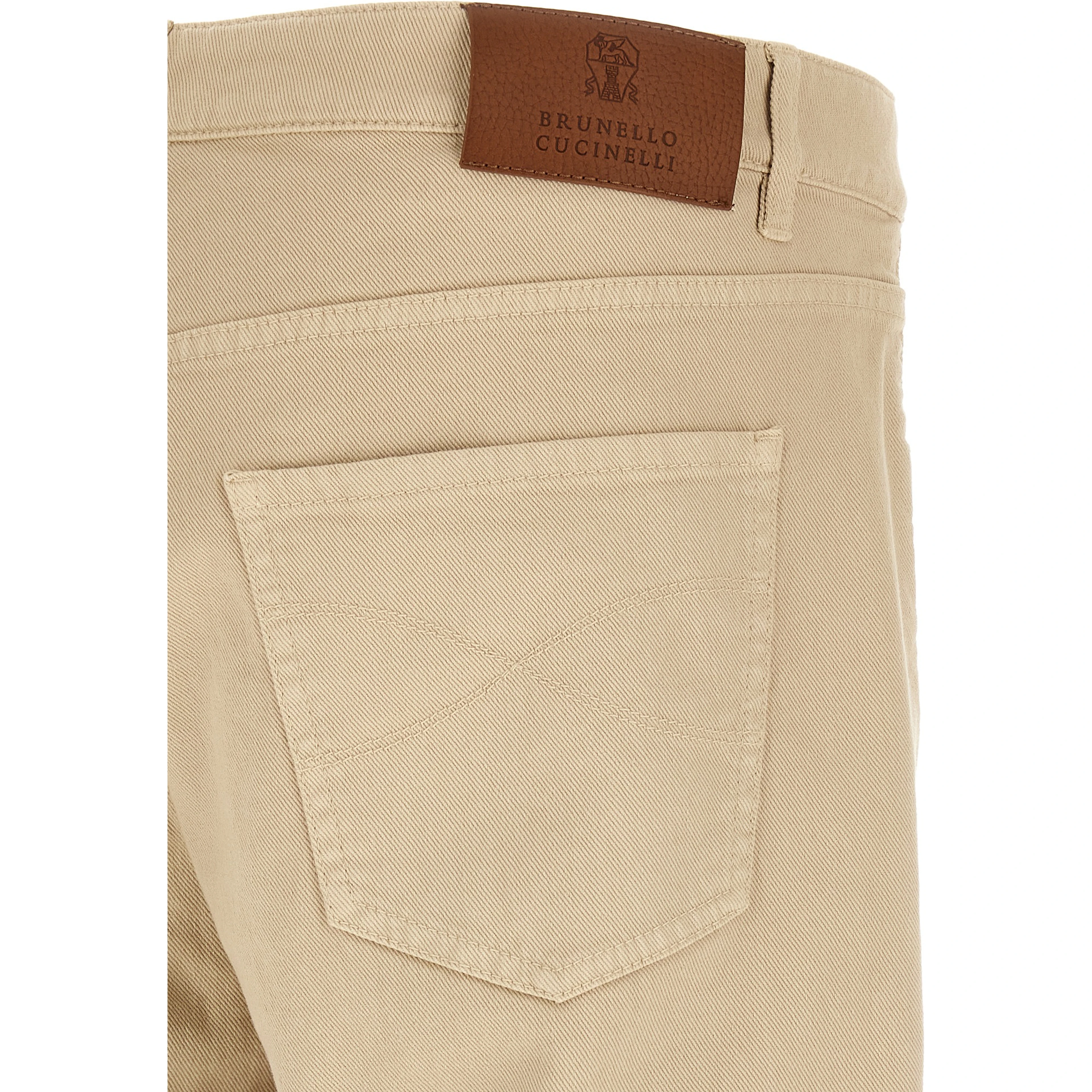 Beige Cotton Tapered Jeans