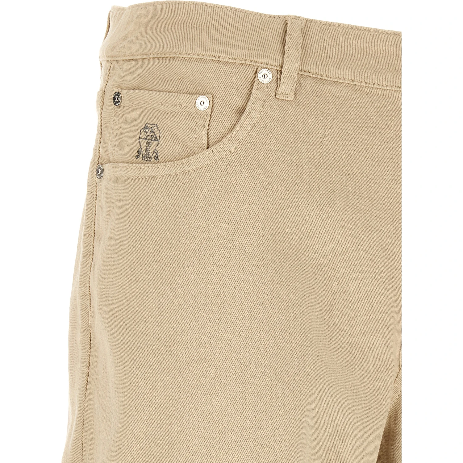Beige Cotton Tapered Jeans