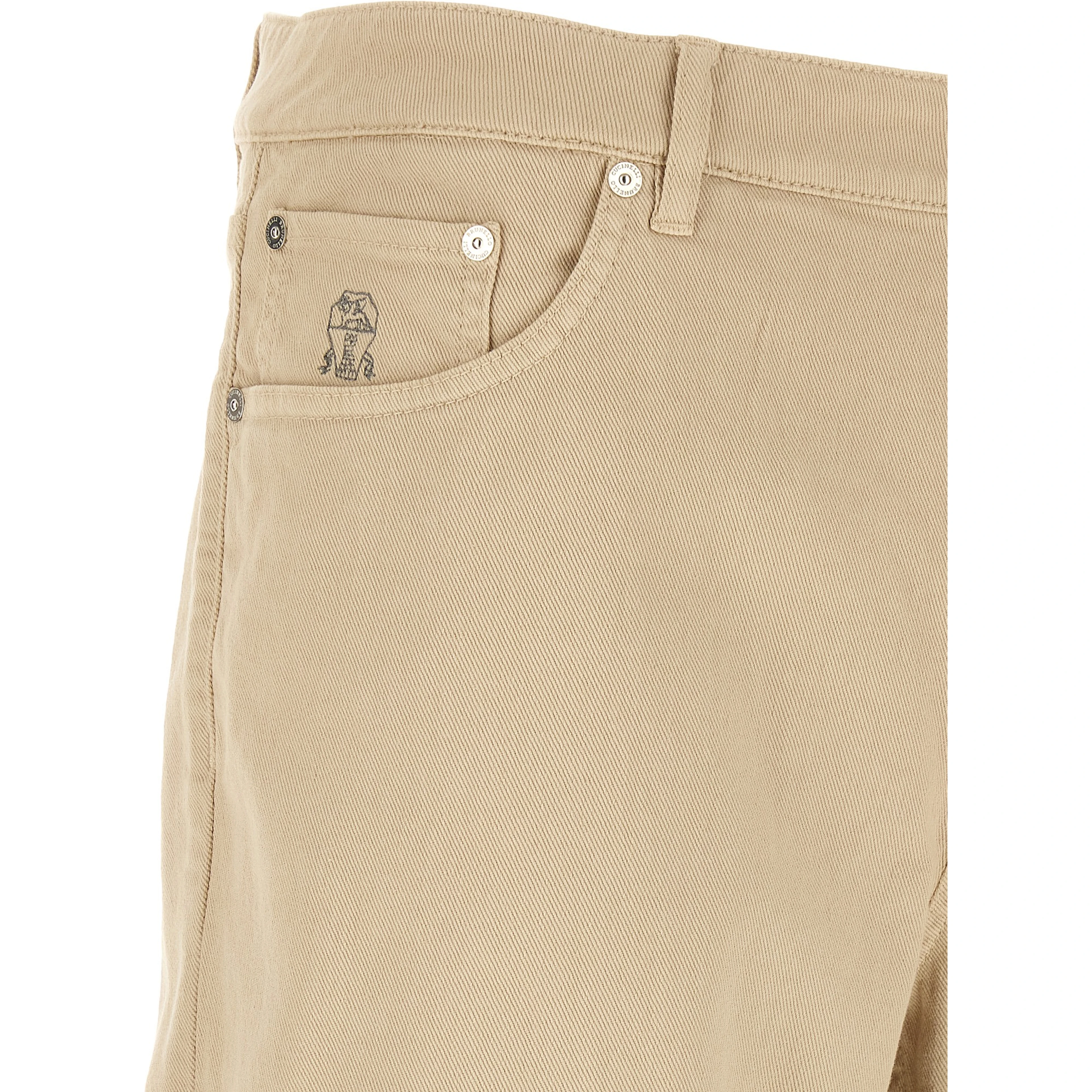 Beige Cotton Tapered Jeans