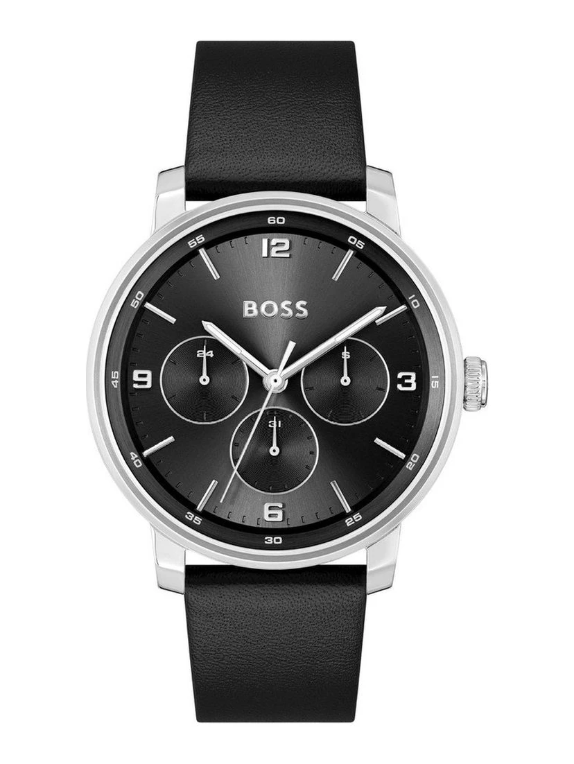 Black Leather Dress Watch