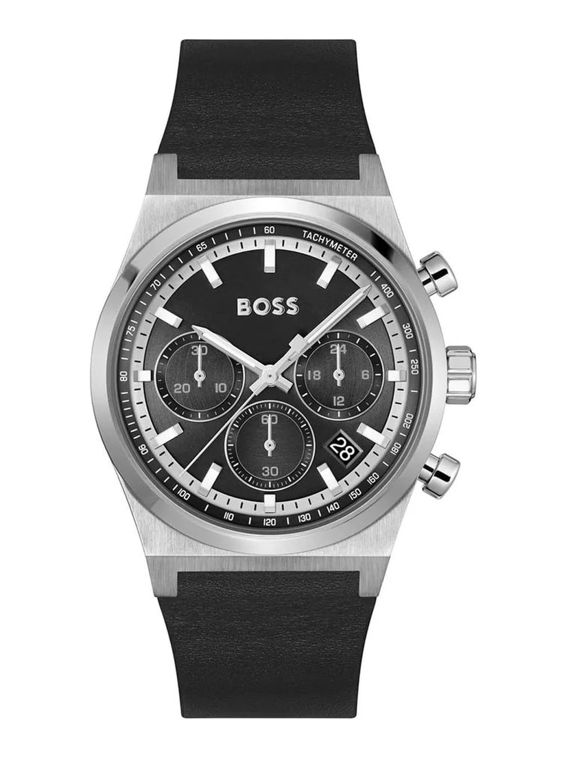 Gray Leather Dress Watch