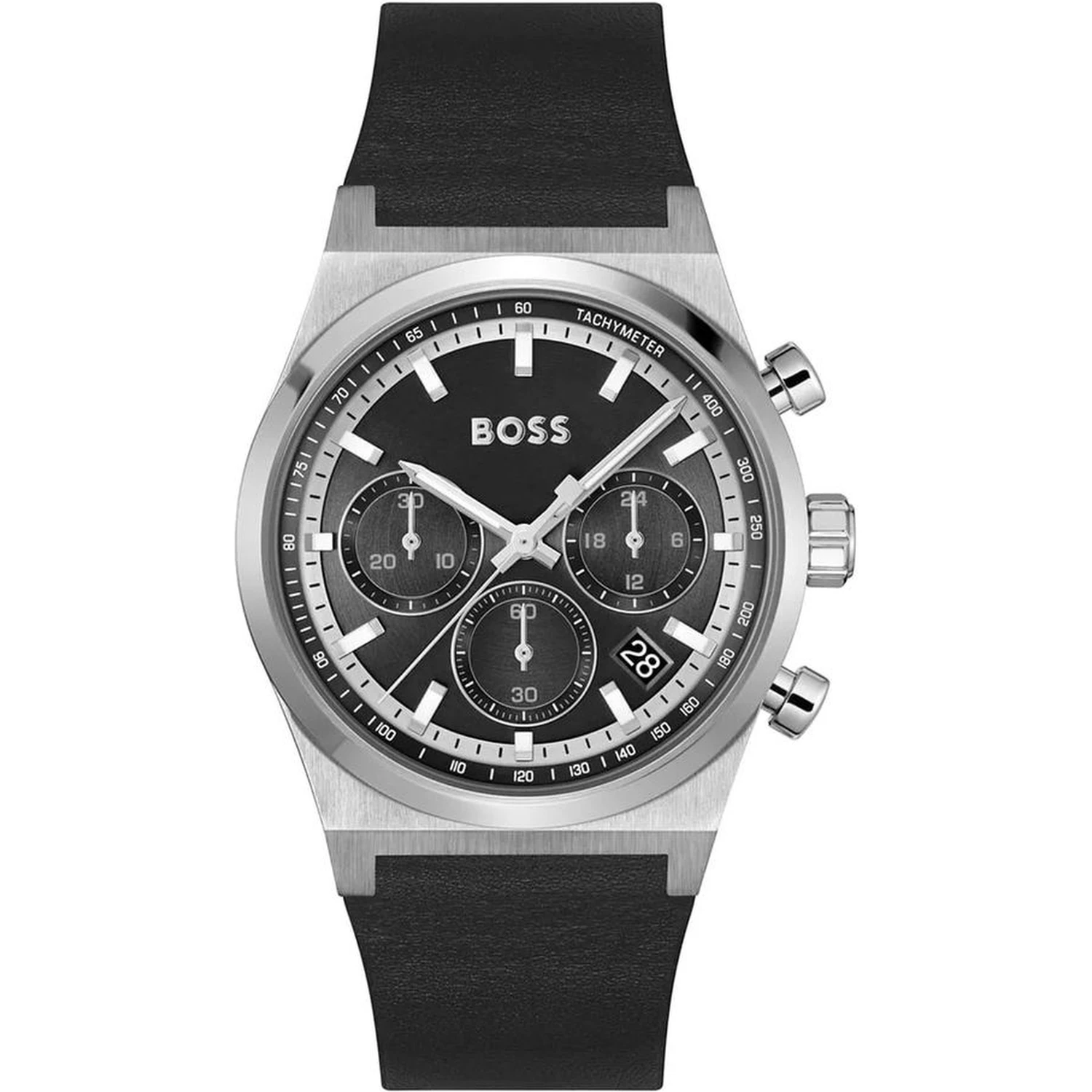 Gray Leather Dress Watch