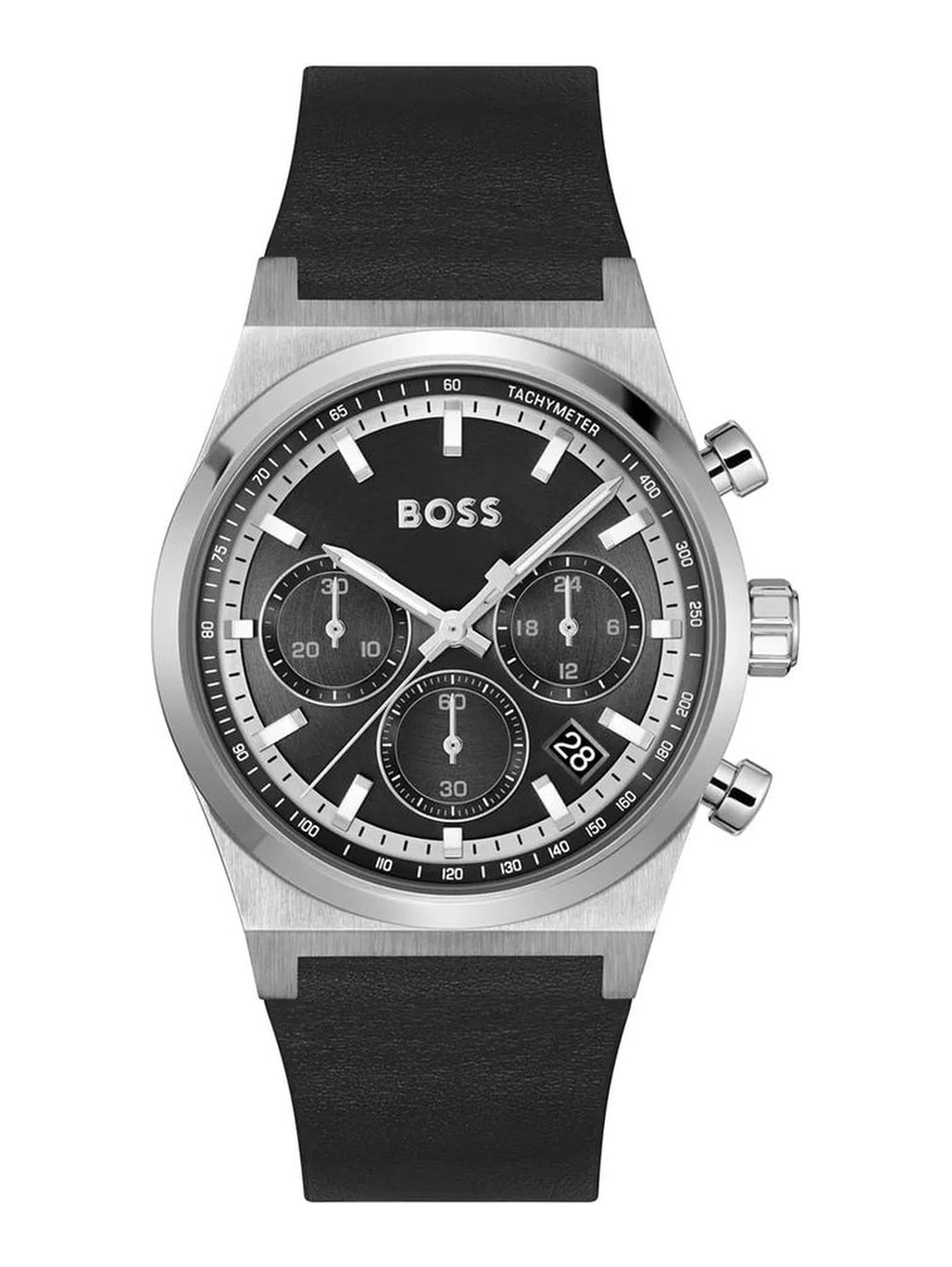 Gray Leather Dress Watch