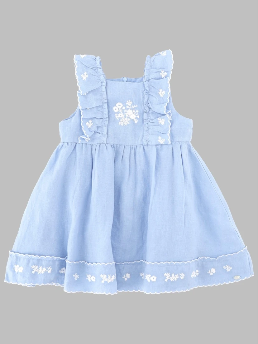 Vestito in misto lino con bretelle arricciate
