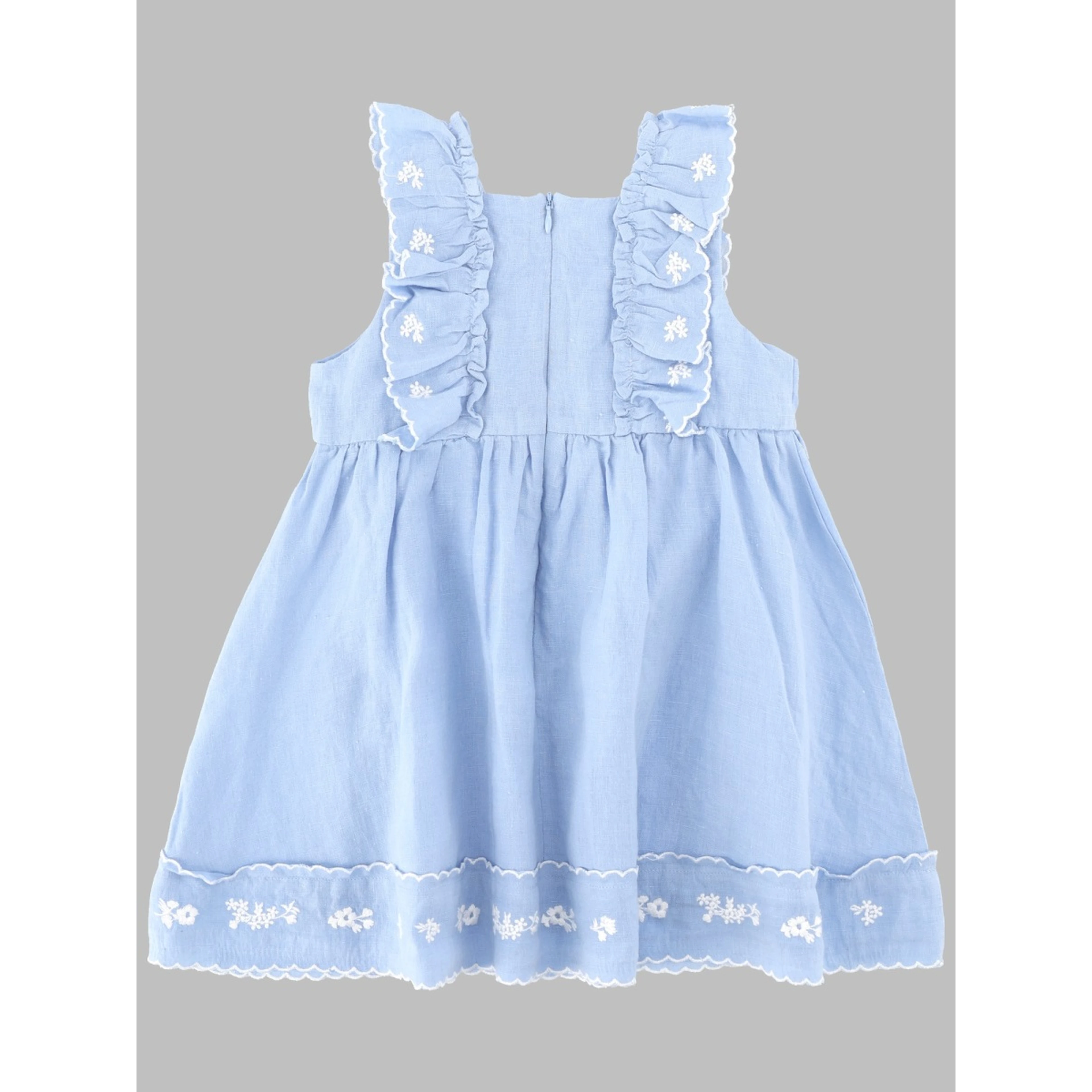Vestito in misto lino con bretelle arricciate