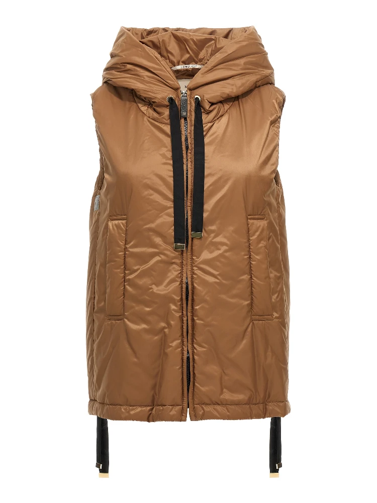 Brown Polyester Sleeveless Jacket