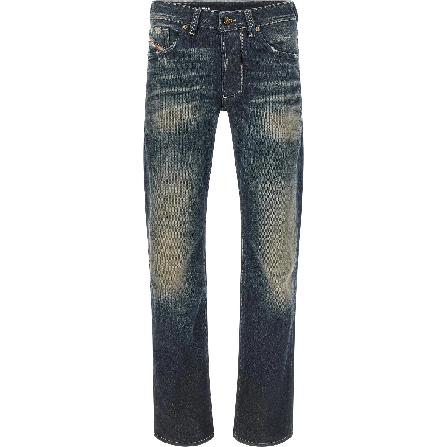Blue Cotton Straight-Leg Jeans