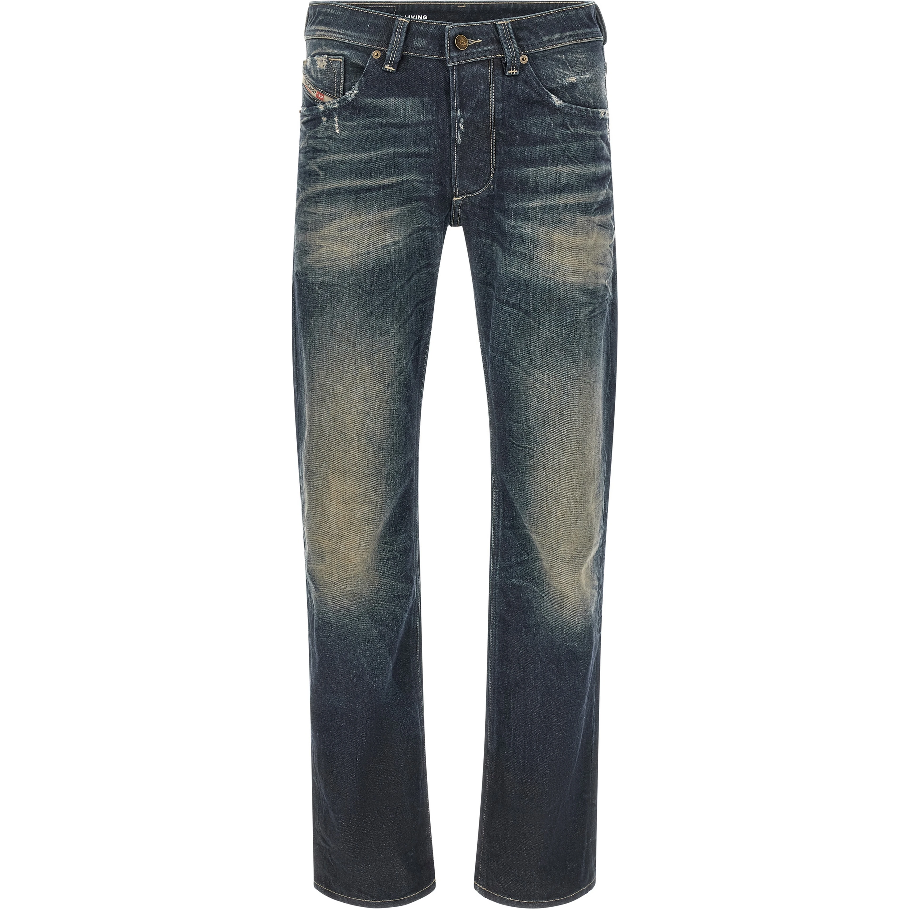 Blue Cotton Straight-Leg Jeans