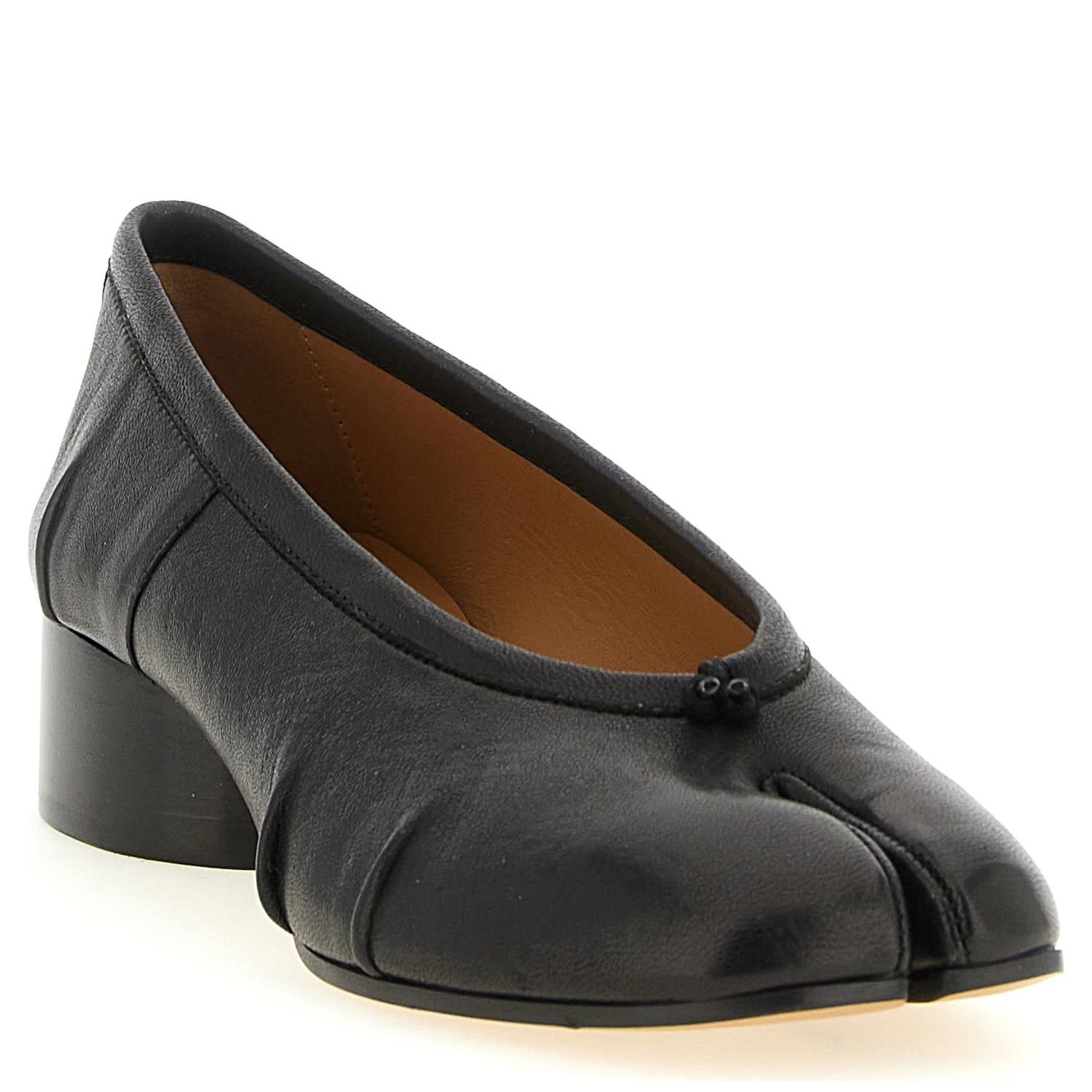Black Lamb Leather Mid Heel Pumps