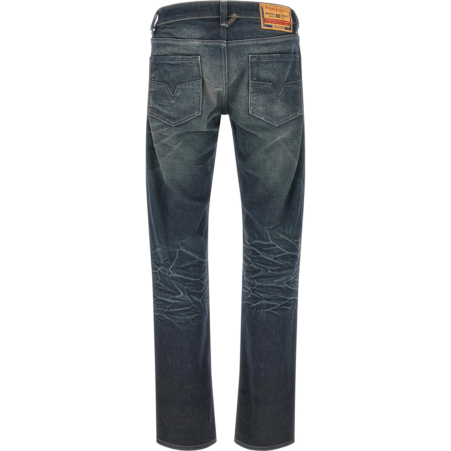 Blue Cotton Straight-Leg Jeans