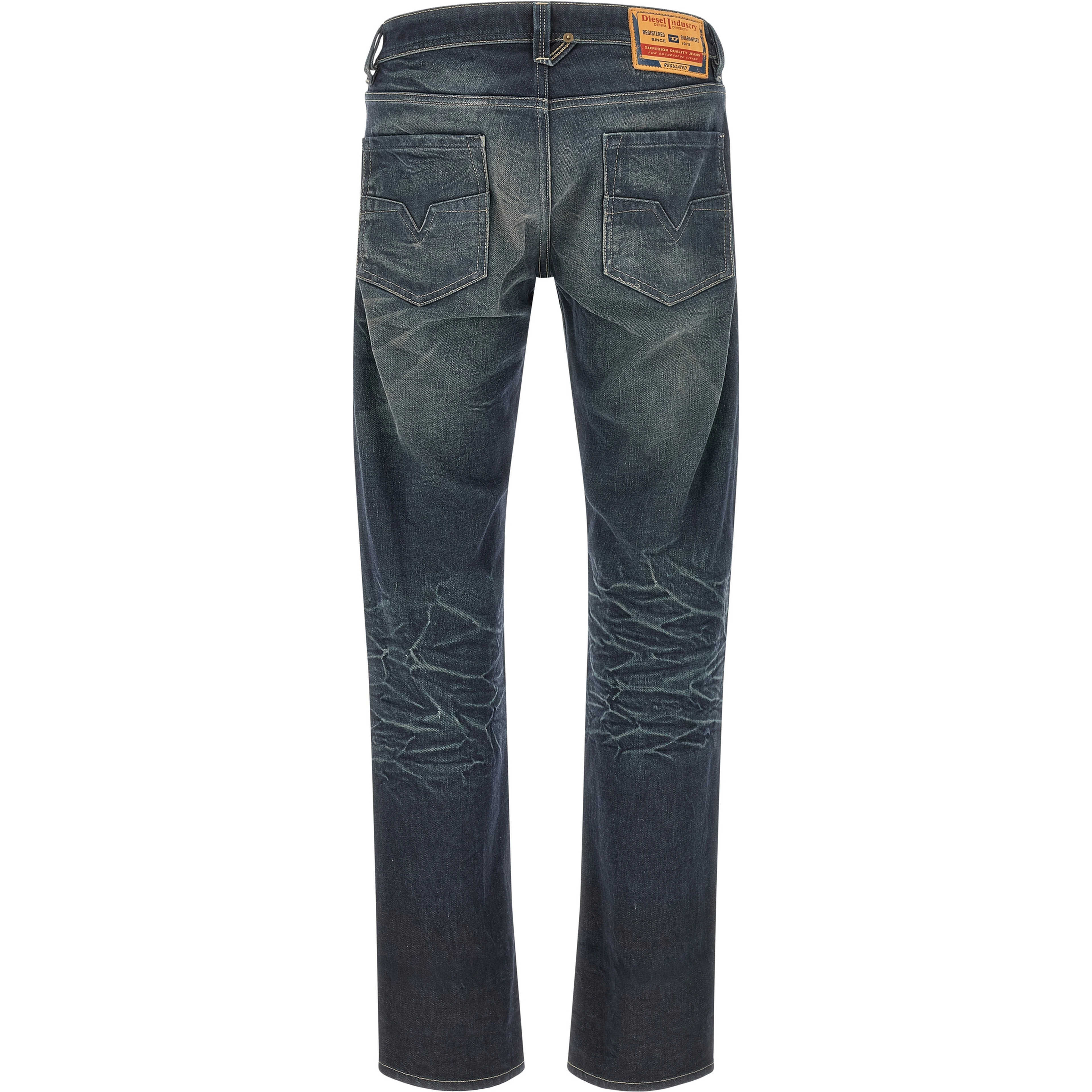 Blue Cotton Straight-Leg Jeans