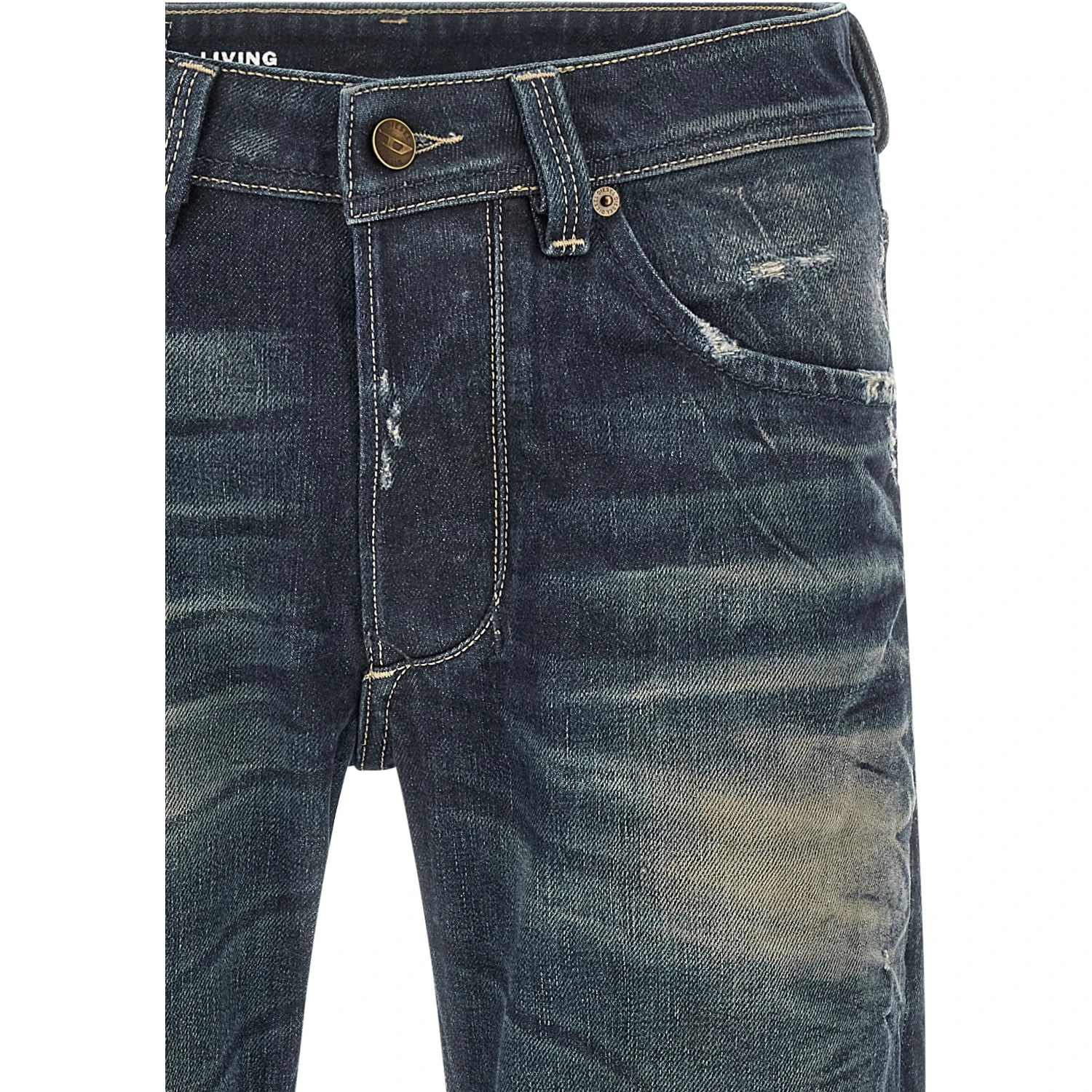 Blue Cotton Straight-Leg Jeans
