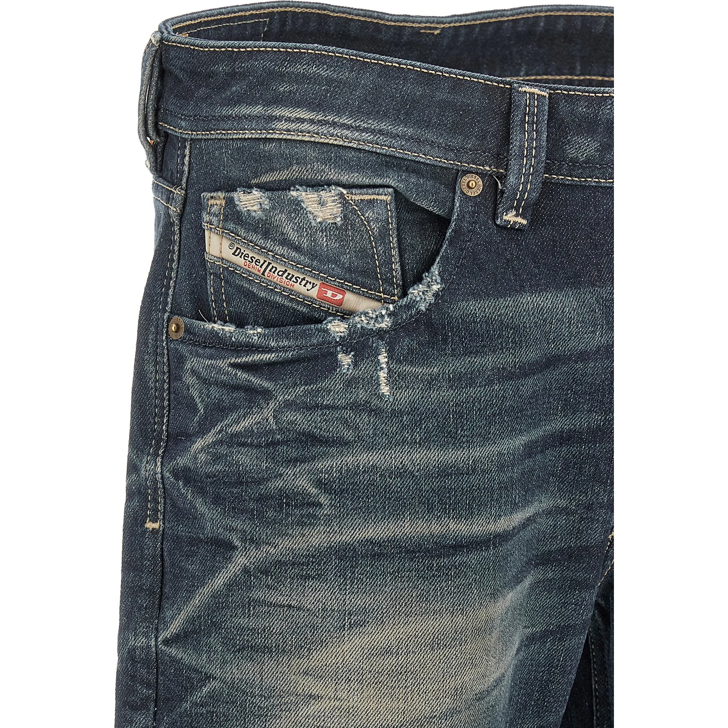 Blue Cotton Straight-Leg Jeans