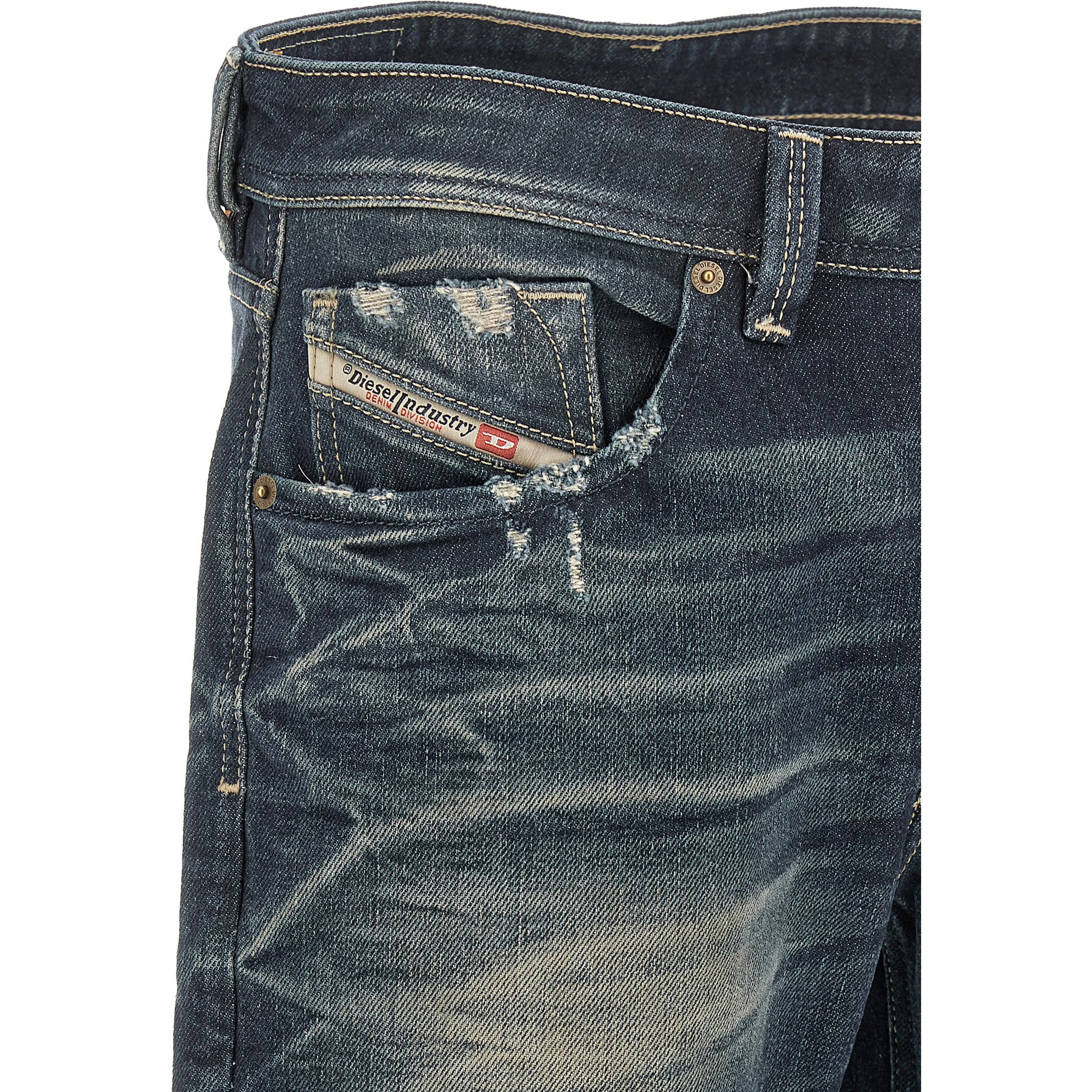 Blue Cotton Straight-Leg Jeans