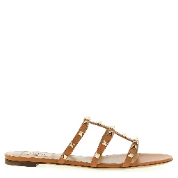 Beige Calfskin Flat Sandals