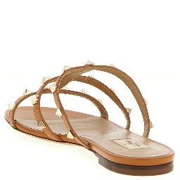 Beige Calfskin Flat Sandals