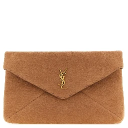 Beige Lamb Leather Clutch Bag