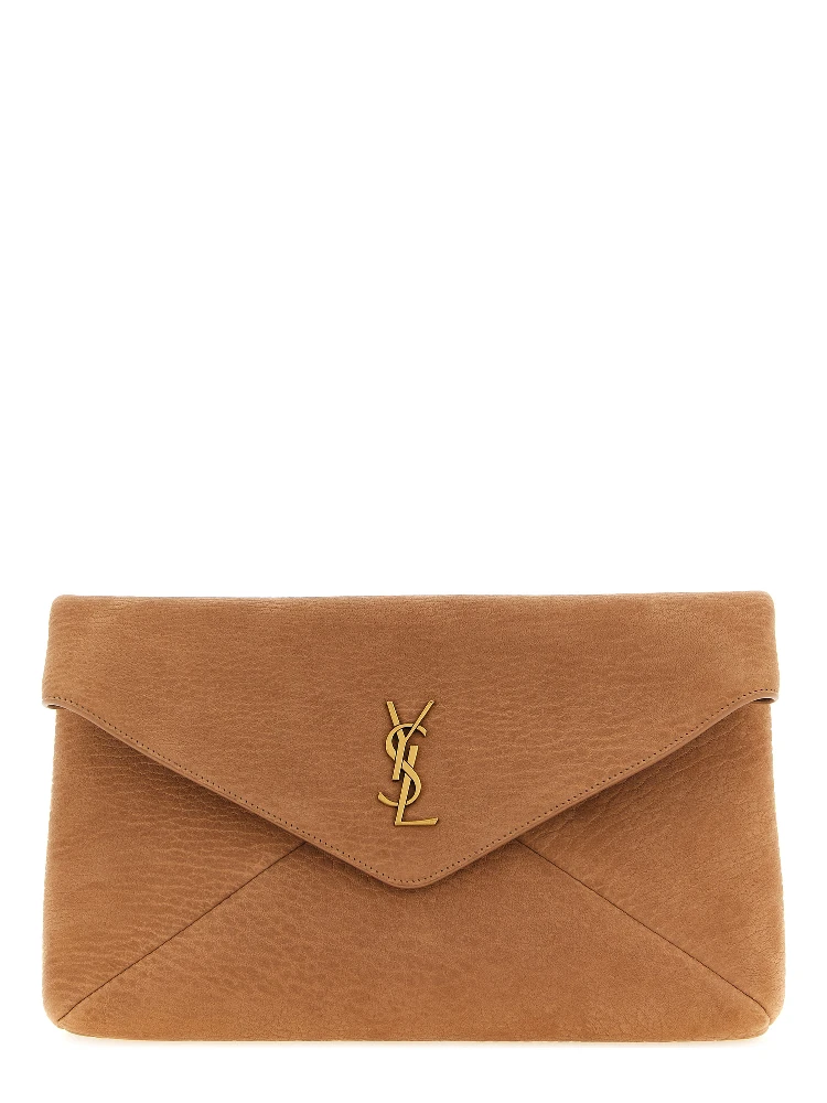 Beige Lamb Leather Clutch Bag