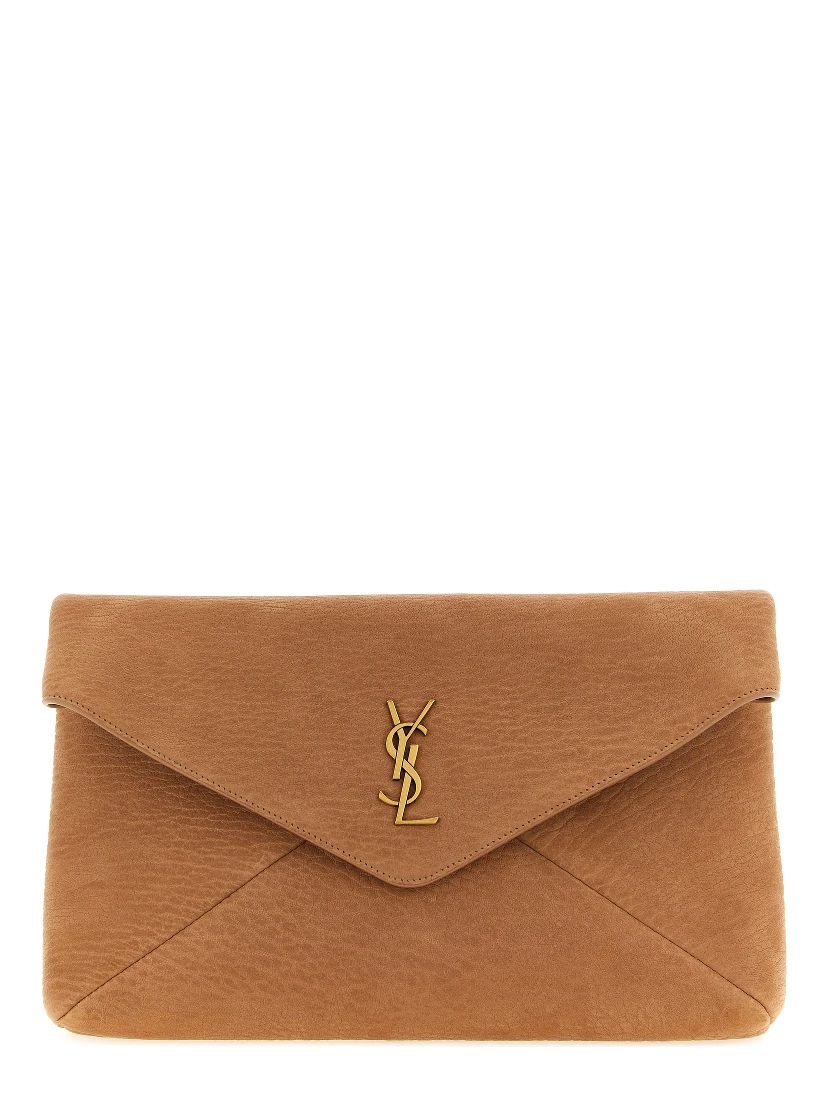 Beige Lamb Leather Clutch Bag