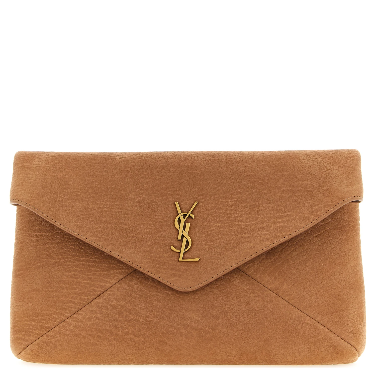 Beige Lamb Leather Clutch Bag
