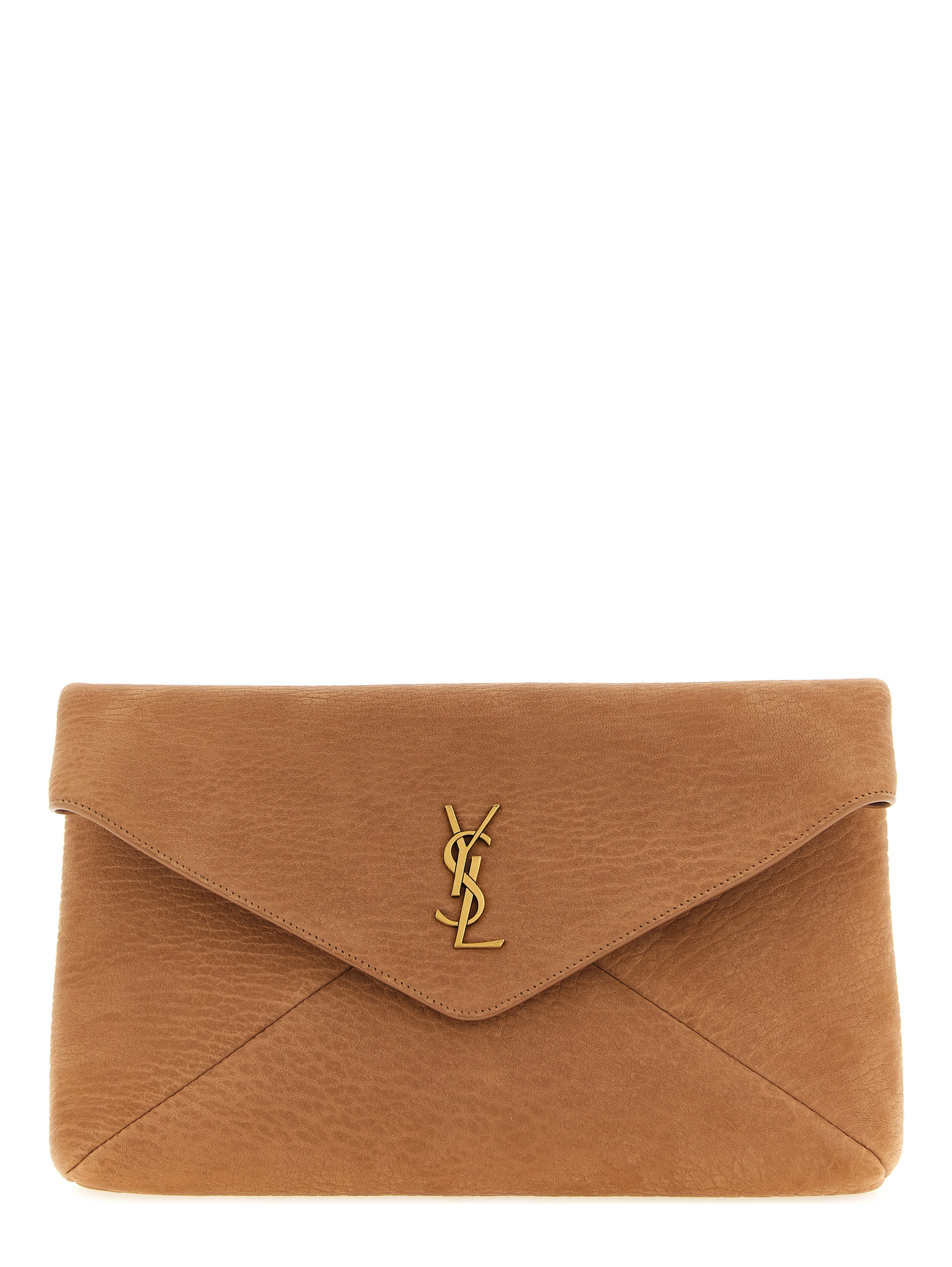 Beige Lamb Leather Clutch Bag