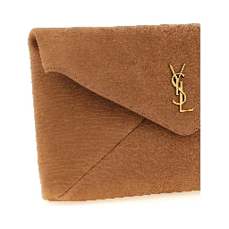 Beige Lamb Leather Clutch Bag