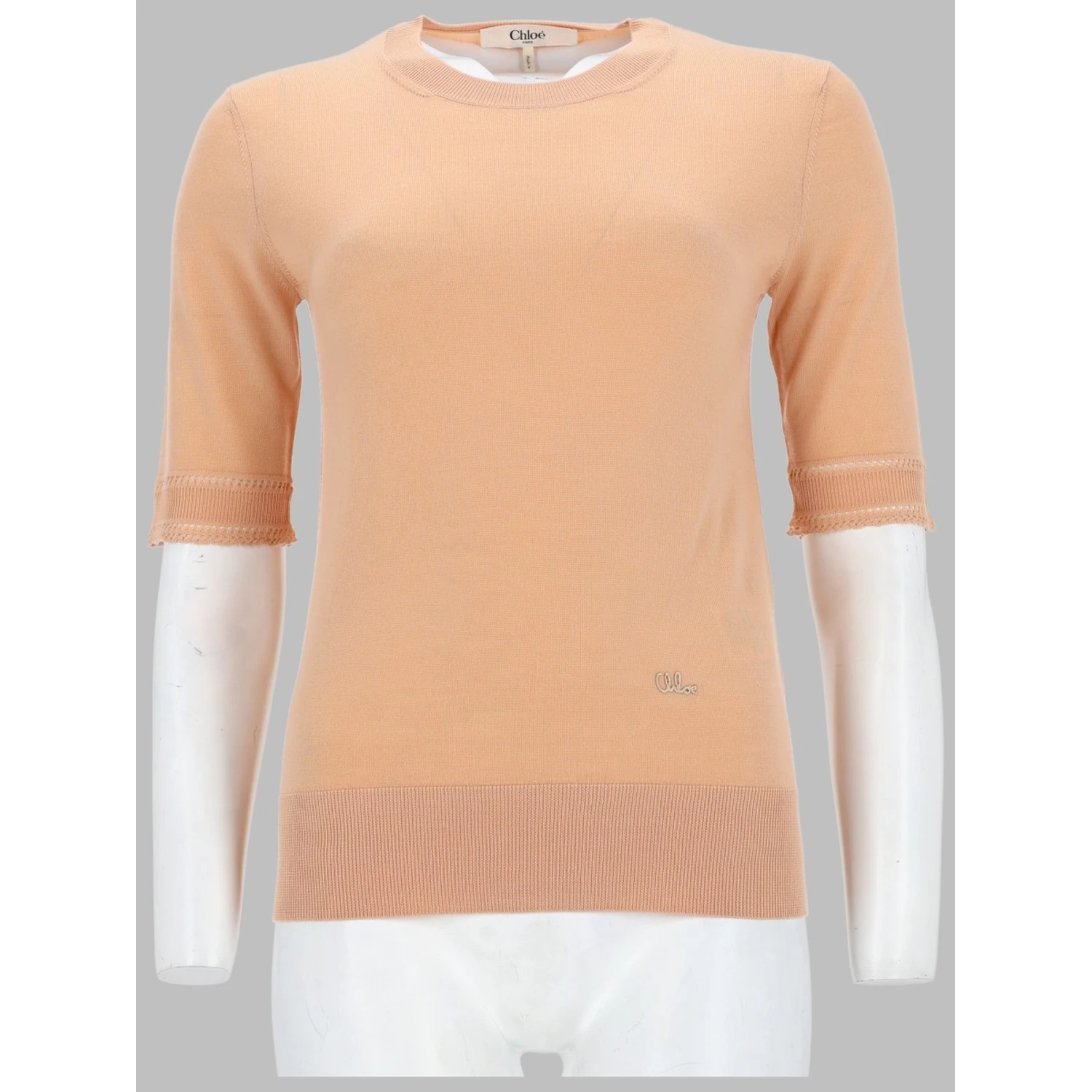 PULLOVER A MANICHE CORTE IN MAGLIA DI LANA