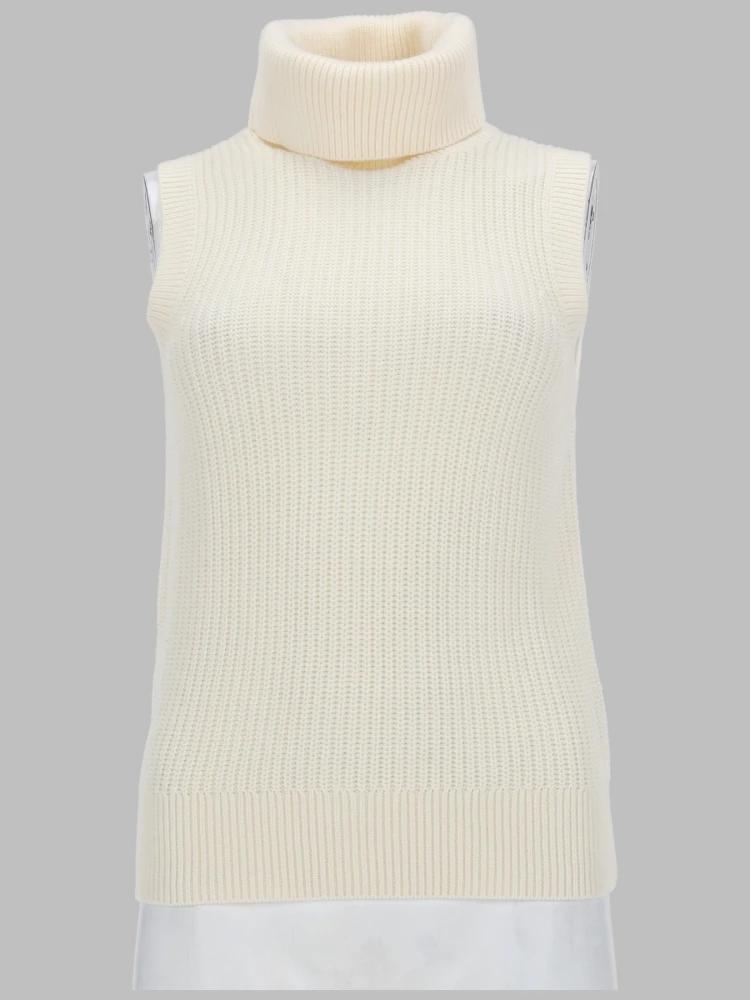 TOP SMANICATO A COLLO ALTO IN MISTO LANA