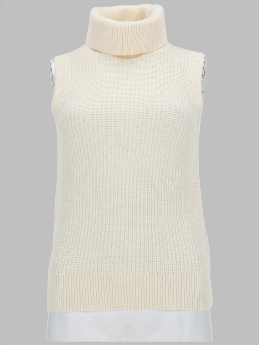 TOP SMANICATO A COLLO ALTO IN MISTO LANA