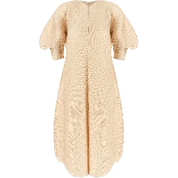 Beige Polyester Midi Dress