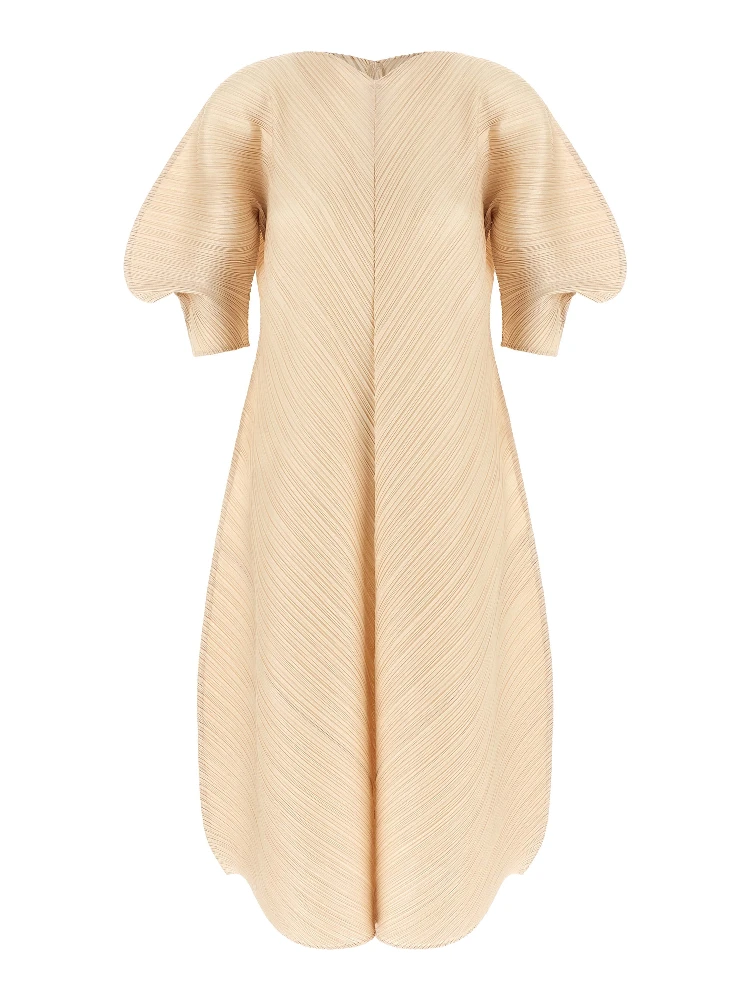 Beige Polyester Midi Dress