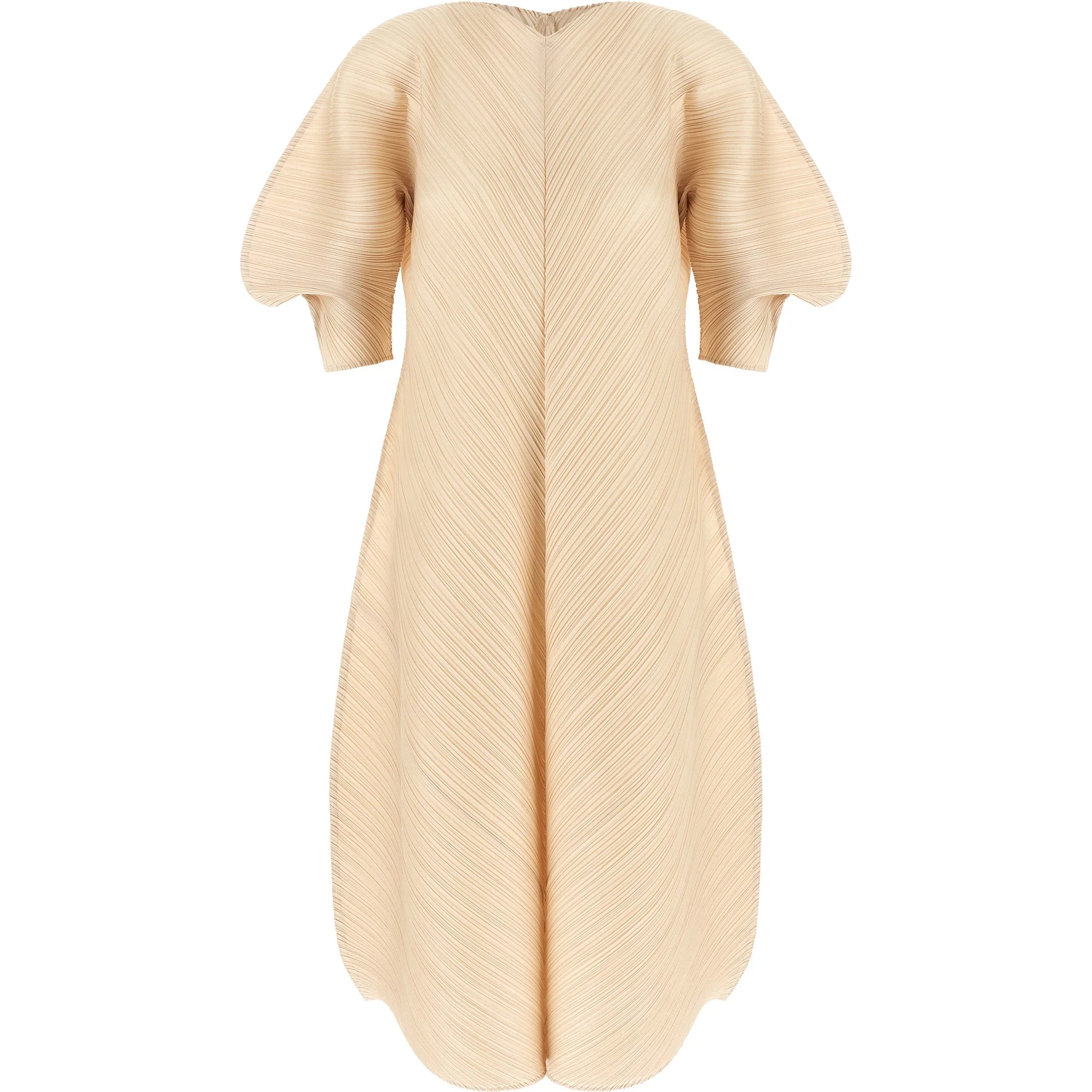 Beige Polyester Midi Dress
